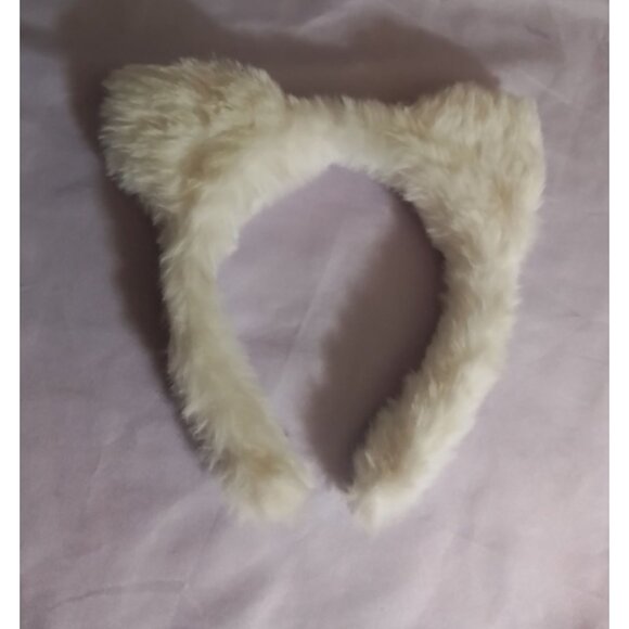 Faux Fur Cat Ears Headband Adjustable Fit White With Black Shimmer Accents - Picture 4 of 4